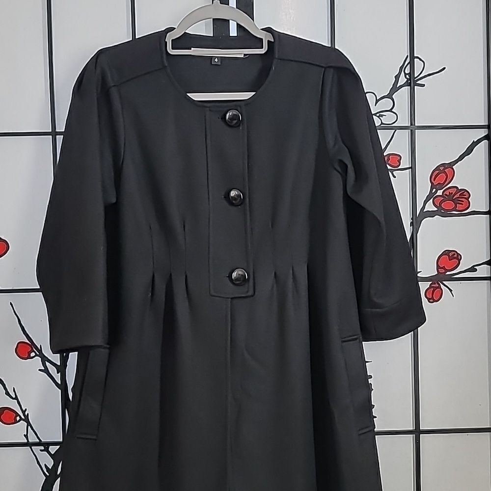 Diane Von Furstenberg Black Wool Dress Coat - Picture 4 of 9